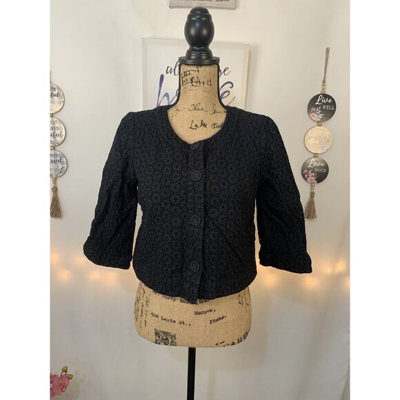 (E-127) Ann Taylor 3/4 sleeves womens top size M black color‎ - Picture 2 of 7